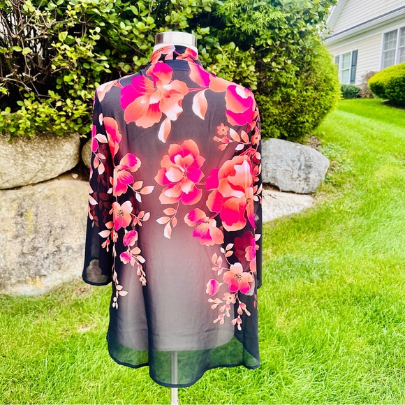 Susan Graver Kimono Black Chiffon Open Front Floral Print - Picture 12 of 16